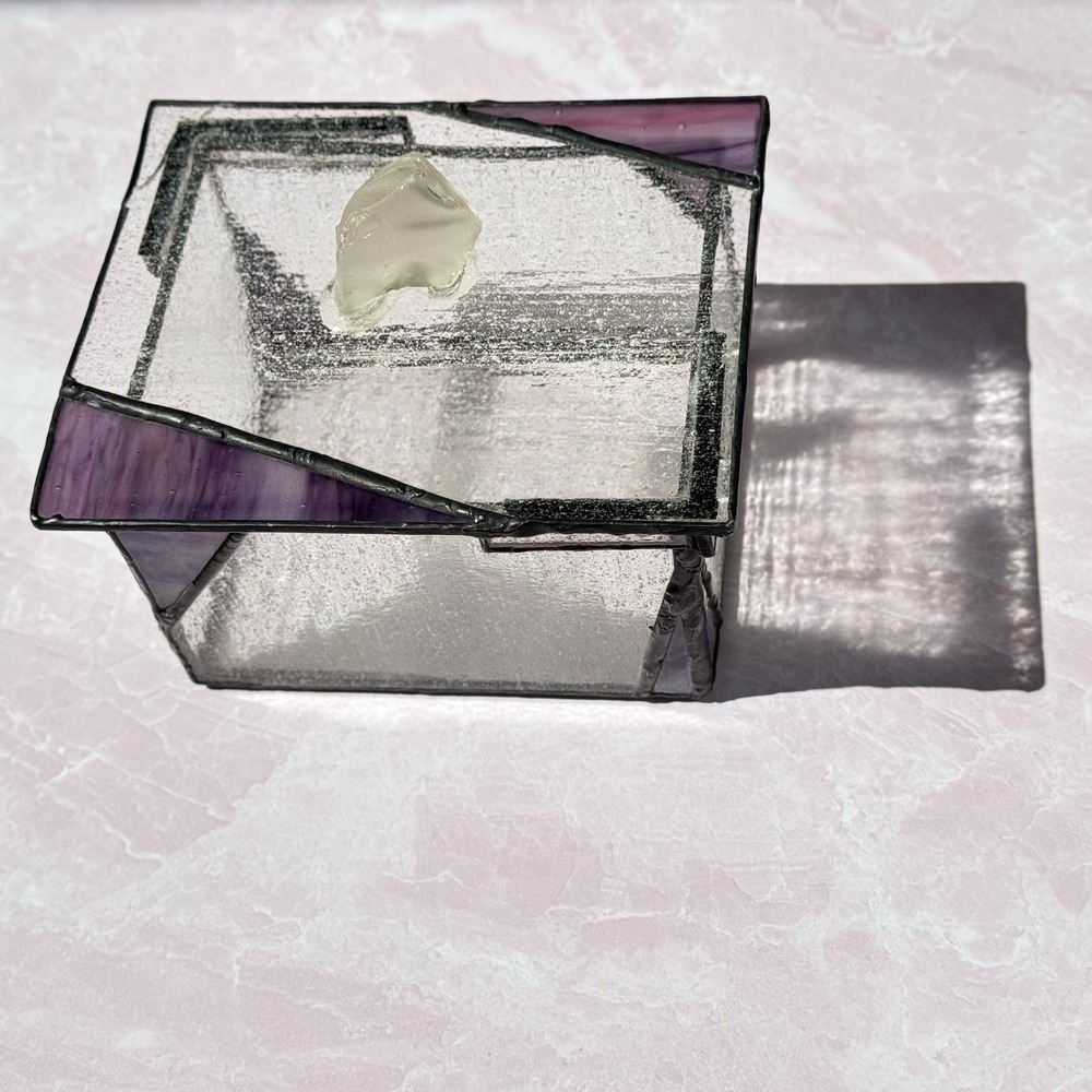 Handmade Purple Stained Glass Quartz Jewelry box One Of A Kind‎ Vintage